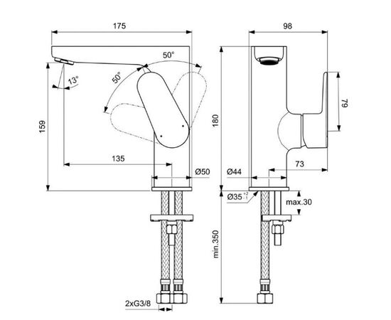 смеситель для раковины ideal standard cerafine bc555xg черный матовый в Актобе фото № 3