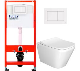 унитаз с инсталляцией 5в1 tece 9400407 vitra integra square 7082b003-0075 безободковый, белая клавиша now 9240400 в Астане фото № 1