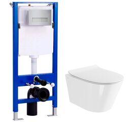 унитаз с инсталляцией 5в1 vitra m50 8302b003-6404 безободковый, hans h5108-0201, прямоугольная клавиша хром в Астане фото № 1