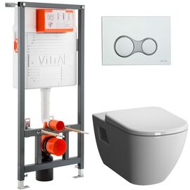 Комплект vitra d-light: унитаз безободковый 5911b003-0075 с инсталляцией и кнопкой в Астане фото № 1