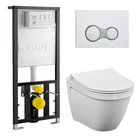 Комплект vitra s50: унитаз безободковый 5956b003-0101 с инсталляцией и кнопкой. тонкая крышка в Астане фото № 1
