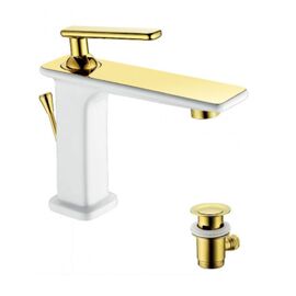 Lm6406wg миста le mark смеситель для умывальника монолитный, белый/золото с донным клапаном в Астане фото № 1