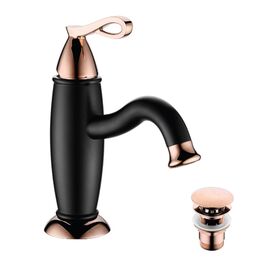 Lm6106brg le mark prime смеситель для раковины монолитный, черный/розовое золото с донным клапаном в Астане фото № 1