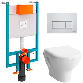 унитаз с инсталляцией 4в1 vitra v-fix core 800-1875, zentrum 5785b003-0075, клавиша root s хром в Астане фото № 1