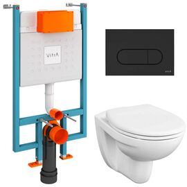 унитаз с инсталляцией 4в1 vitra v-fix core 800-1874, normus 7855b003-0075 lift, клавиша root r черная в Астане фото № 1