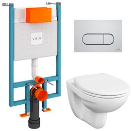унитаз с инсталляцией 4в1 vitra v-fix core 800-1873, normus 7855b003-0075 lift, клавиша root r хром в Астане фото № 1