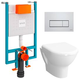 унитаз с инсталляцией 4в1 vitra v-fix core 800-1875, zentrum 5795b003-0075, клавиша root s хром в Астане фото № 1