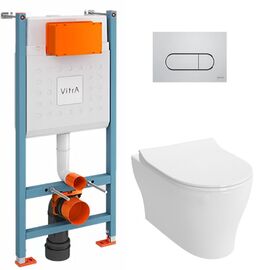 унитаз с инсталляцией 4в1 vitra v-fix core 800-1873, bella 4449b003-0101 lift, клавиша root r хром в Астане фото № 1