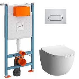 унитаз с инсталляцией 4в1 vitra v-fix core 800-1873, sento 7748b003-0075 lift, клавиша root r хром в Астане фото № 1