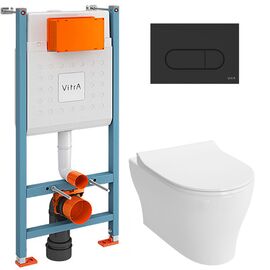 унитаз с инсталляцией 4в1 vitra v-fix core 800-1874, bella 4449b003-0101, клавиша root r черная в Астане фото № 1