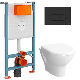 унитаз с инсталляцией 4в1 vitra v-fix core 800-1874, zentrum 5795b003-0850, клавиша root r черная в Астане фото № 1