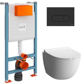 унитаз с инсталляцией 4в1 vitra v-fix core 800-1874, vitra sento 7748b003-0075, клавиша root r черная в Астане фото № 1