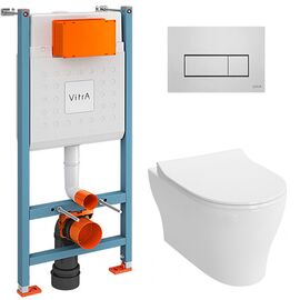унитаз с инсталляцией 4в1 vitra v-fix core 800-1875, bella 4449b003-0101 lift, клавиша root s хром в Астане фото № 1