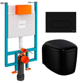 унитаз с инсталляцией 5в1 vitra plural 7830b483-0075 безободковый черный, v-fix core 800-1874, черная клавиша root r 740-2211 в Астане фото № 1