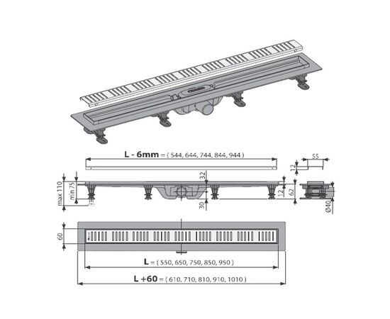 Водоотводящий желоб alcaplast apz10black-650m мм в Астане фото № 2