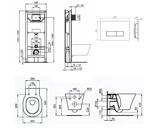 Комплект ideal standard  connect air : унитаз  e005401 aquablade с инсталляцией и кнопкой m2 r0121ac в Астане фото № 2