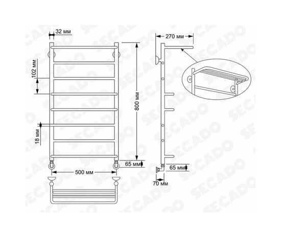 Полотенцесушитель secado латунный верона 2 50х80 (32/18), электрический l 00000001093 в Астане фото № 4