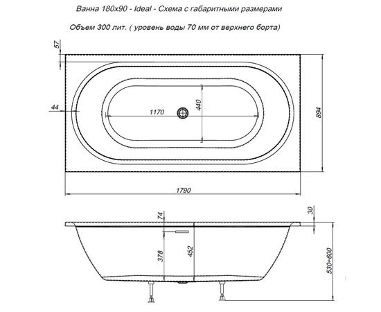 Ванна акриловая aquanet ideal 180 x 90 см 00242514, белая в Астане фото № 4