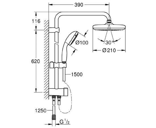 Душевая стойка grohe tempesta system 210 new 26381001 без смесителя в Астане фото № 2