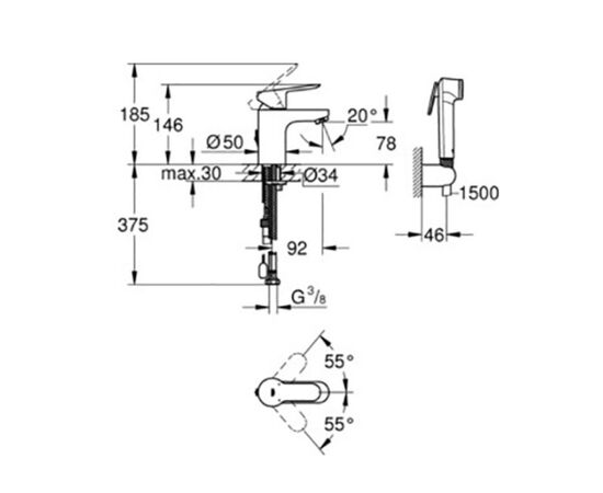 смеситель для раковины grohe bauedge 23757000 с гигиеническим душем в Астане фото № 2