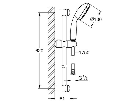Душевой гарнитур grohe tempesta new 27598001, 600мм, хром в Астане фото № 2