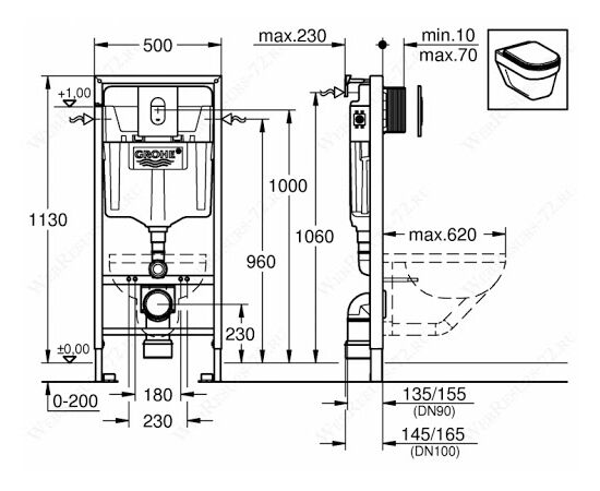 Инсталляция grohe rapid sl 38929000 4в1 для унитаза с кнопкой arena cosmo в Астане фото № 2