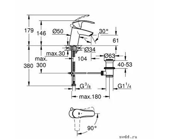 смеситель для раковины grohe eurosmart 32926002 new с донным клапаном в Астане фото № 3