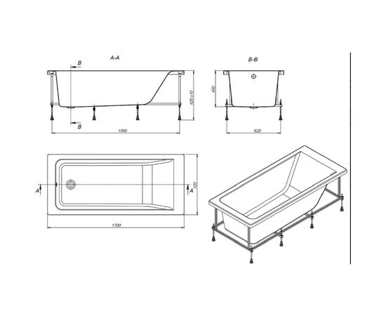 Акриловая ванна roca easy 170x70 см zru9302905 в Астане фото № 3