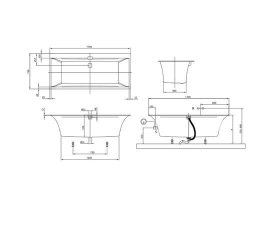 Ванна villeroy&boch 170x75 squaro edge ubq170sqe2dv-01 в Астане фото № 2