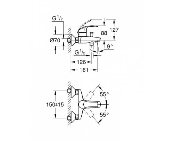 смеситель для ванны grohe eurosmart new 33300002 с изливом в Астане фото № 3