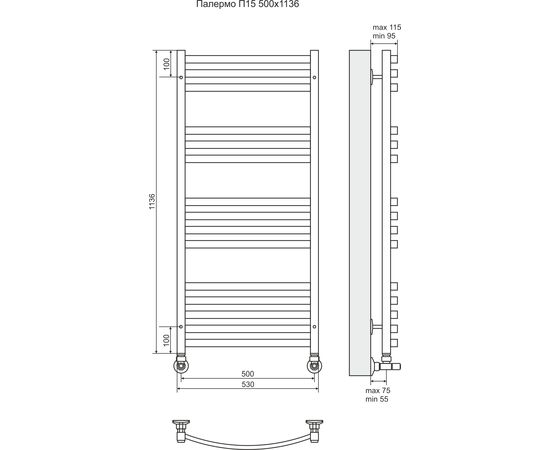 Водяной полотенцесушитель терминус палермо п15 500х1136 в Астане фото № 2