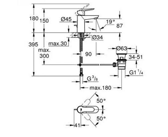 смеситель для раковины grohe bauedge 23758000 с донным клапаном в Астане фото № 3
