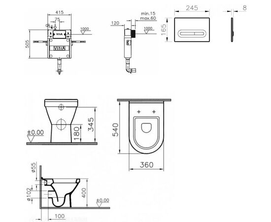 Комплект vitra s50: унитаз 5323b003-0075 с инсталляцией и кнопкой 740-0780 в Астане фото № 2