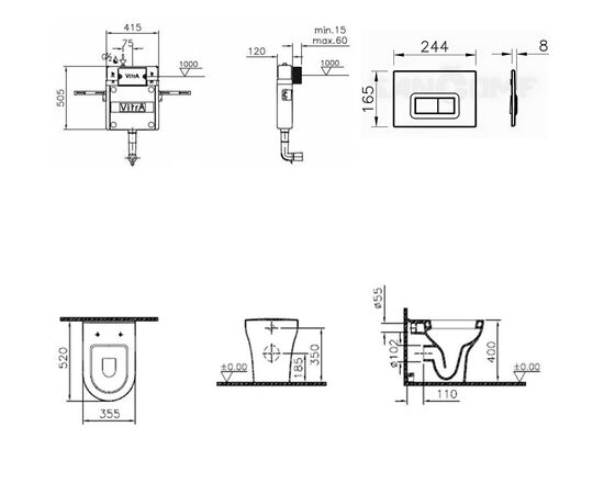 Комплект vitra zentrum: унитаз 5788b003-0075 с инсталляцией и кнопкой 740-0680/94-003-001 в Астане фото № 2