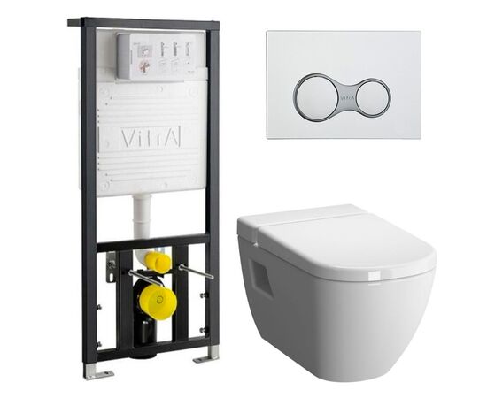 Комплект vitra d-light: унитаз безободковый 5911b003-1086 с инсталляцией и кнопкой. тонкая крышка в Астане фото № 1