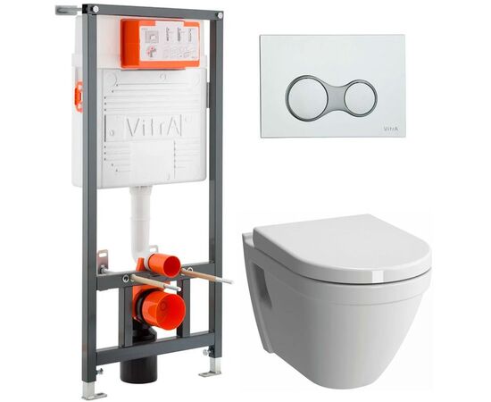 Комплект vitra s50: унитаз безободковый 7740b003-0075 с инсталляцией и кнопкой в Астане фото № 1