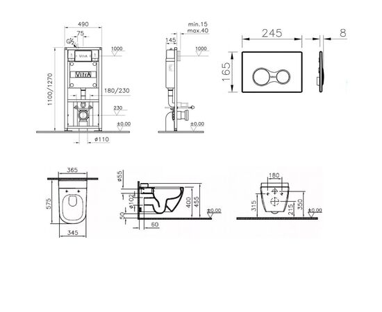 Комплект vitra d-light: унитаз безободковый 5911b003-1086 с инсталляцией и кнопкой. тонкая крышка в Астане фото № 2