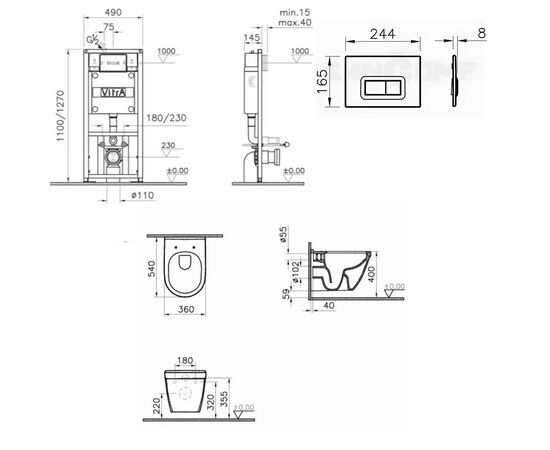 Комплект vitra s50: унитаз безободковый 5956b003-0101 с инсталляцией и кнопкой 740-0680 в Астане фото № 2