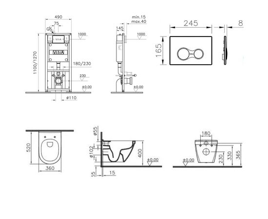 Комплект vitra s50: унитаз безободковый 7740b003-0075 с инсталляцией и кнопкой в Астане фото № 2