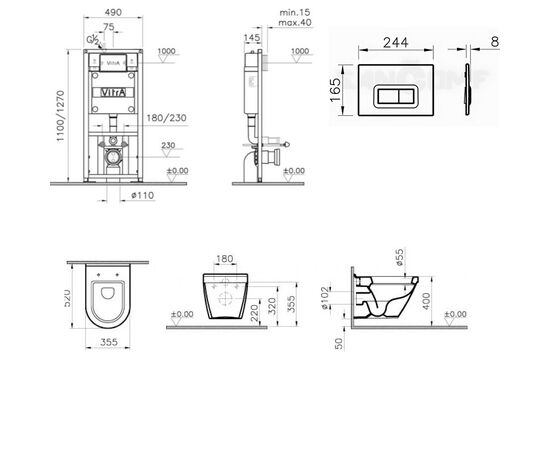 Комплект vitra s50: унитаз-биде 5318b003-0850 с инсталляцией и кнопкой 740-0680 в Астане фото № 2
