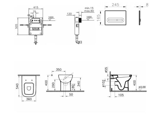 Комплект vitra s20: унитаз 5520b003-0075 с инсталляцией и кнопкой 740-0780 в Астане фото № 2