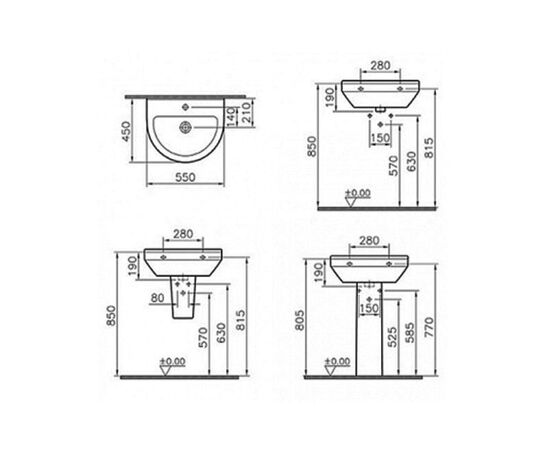 раковина подвесная vitra s50 5301b003-0001 55 см на полуножке в Астане фото № 3