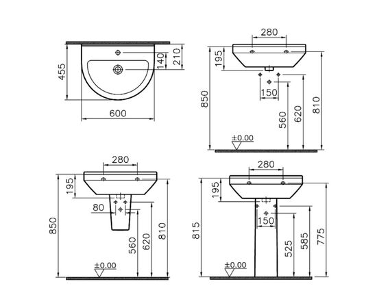 раковина подвесная vitra s50 5302b003-0001 60 см на полуножке в Астане фото № 3