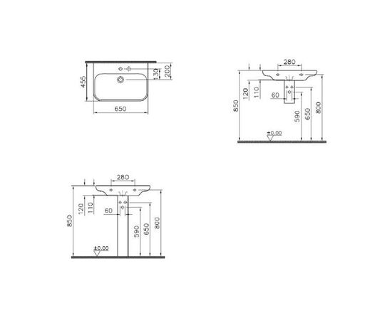 раковина подвесная vitra mod 5351b003-0041 65 см на полуножке в Астане фото № 2