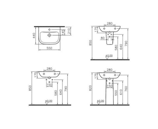 раковина подвесная vitra s20 5502b003-0001 55 см на полуножке в Астане фото № 3