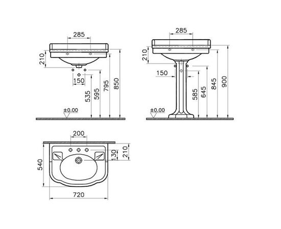 раковина с пьедесталом vitra efes/aria 6055b003-0001 72см в Астане фото № 3