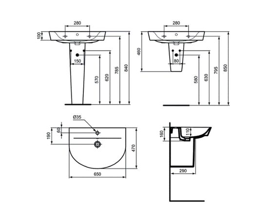 раковина с пьдесталом ideal standard connect arc e135501 65см в Астане фото № 2