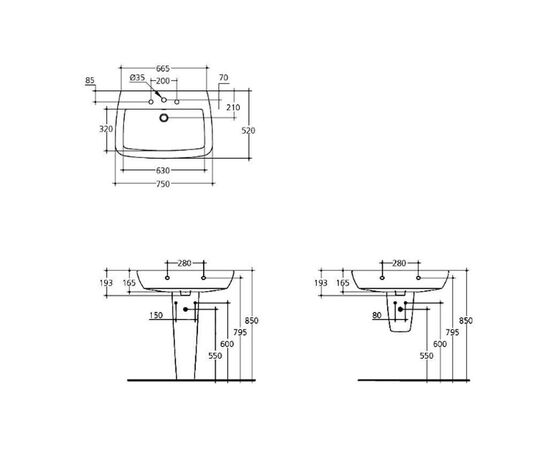 раковина подвесная ideal standard ventuno t043401 75см на полуножке в Астане фото № 2