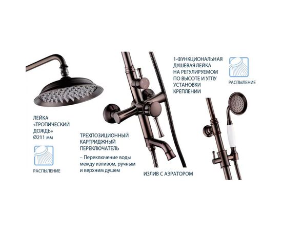 Lm6362rb le mark перетто смеситель для ванны с верхней душевой лейкой тропический дождь, в Астане фото № 2