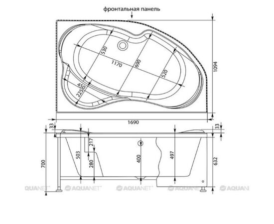 Ванна акриловая aquanet 170x110 capri l  с каркасом в Астане фото № 3